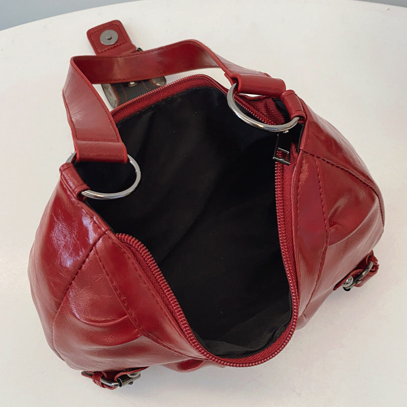 Women's Bag 2026 New Style Single-Shoulder Small Square Bag American Retro Commuter Style Vintage Look Underarm Biker Bag…