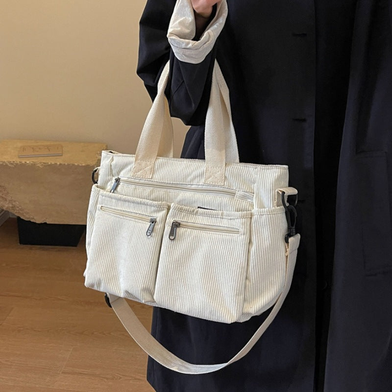 Large-Capacity Corduroy Women's Bag, Korean Style Women's Shoulder Crossbody Bag, Versatile Corduroy Handbag for Girls…