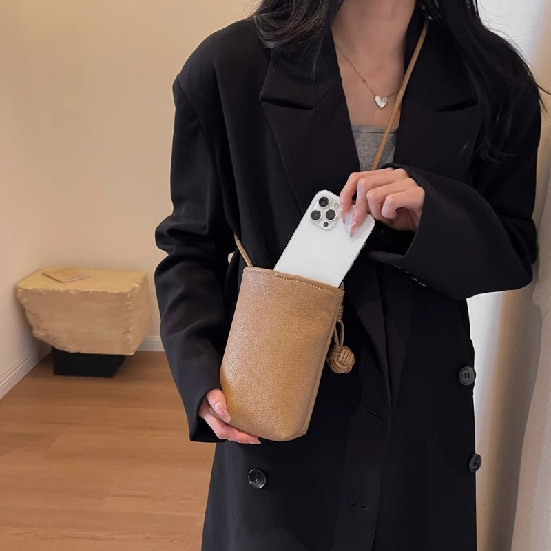 Versatile Literary and Artistic Small Fresh Small Ball Pendant Super Popular Crossbody Mobile Phone Bag Soft Leather Cute…