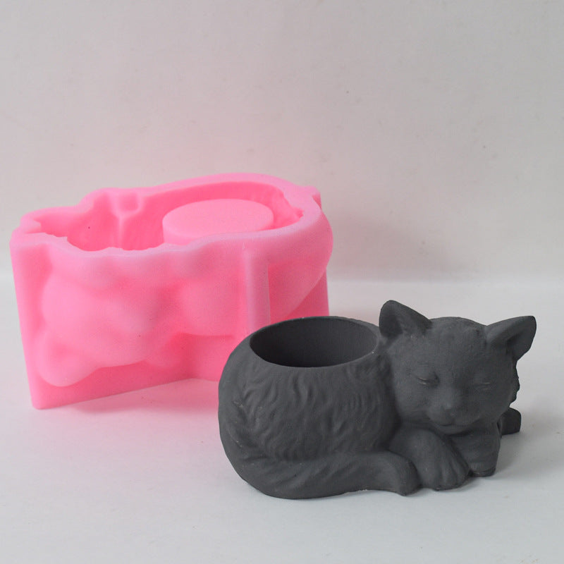 Cute Pet Cat Sleeping on Its Stomach, Flower Vase, Flower Arrangement Device, Silicone Mold, DIY Homemade Pen Holder…