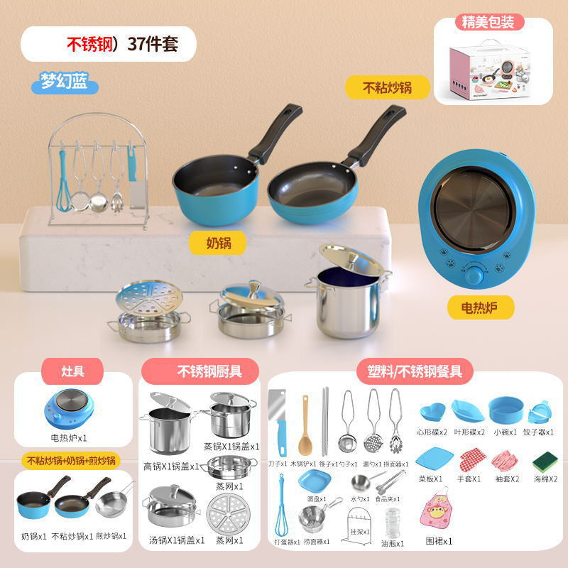 Wholesale Manufacturer Cross-Border Mini Kitchen Full Set of Cooking Girls Kitchen Utensil Set Children's Real Cooking Play…