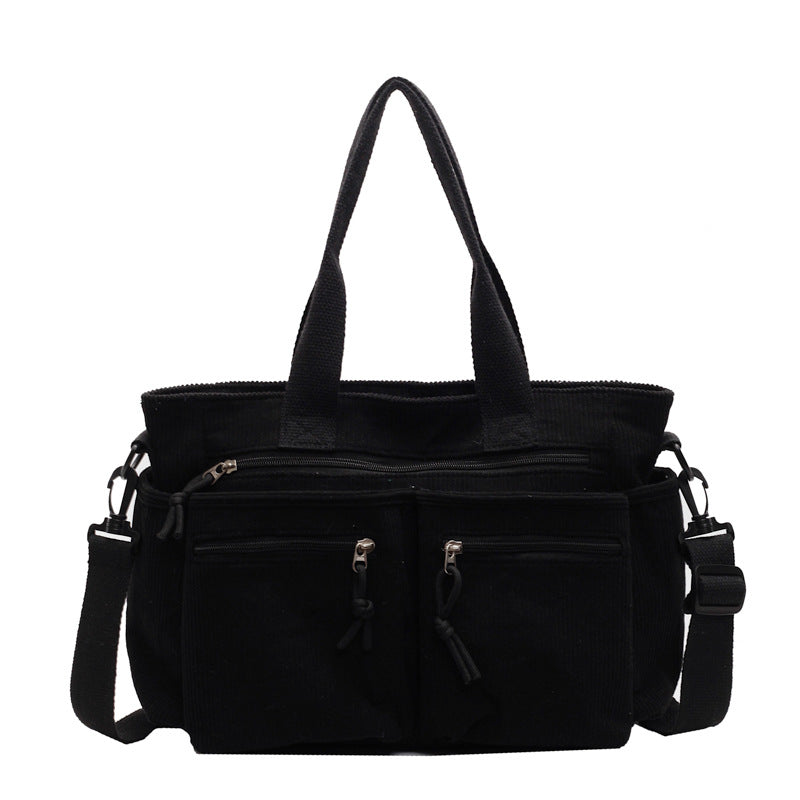 Large-Capacity Corduroy Women's Bag, Korean Style Women's Shoulder Crossbody Bag, Versatile Corduroy Handbag for Girls…