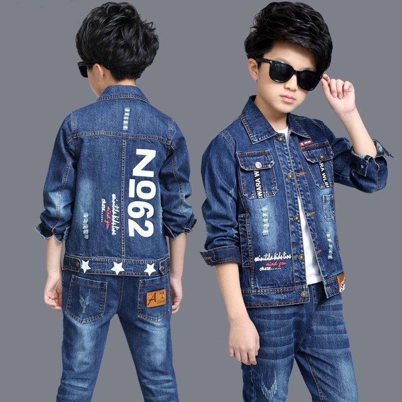 Boys' Suit 2026 Spring and Autumn New Style for 8-10 Year Old Boys, Stylish Two-Piece Denim Set for Boys - image 3