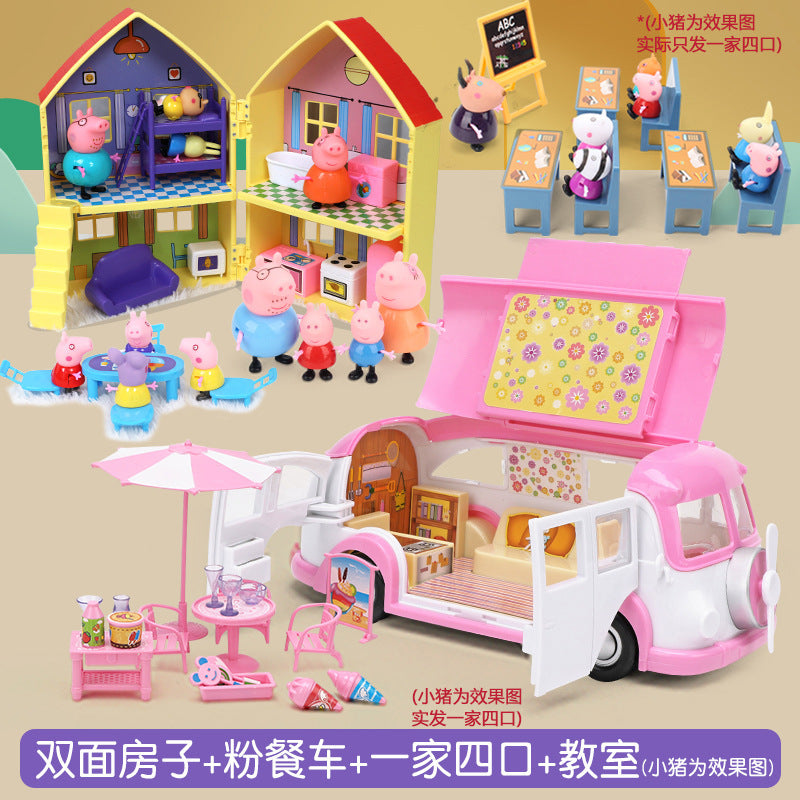 Peppa Pig Toy Play House Double-Sided House Educational Doll for Girls Boys Children's Day Gift - Double-sided house + pink…