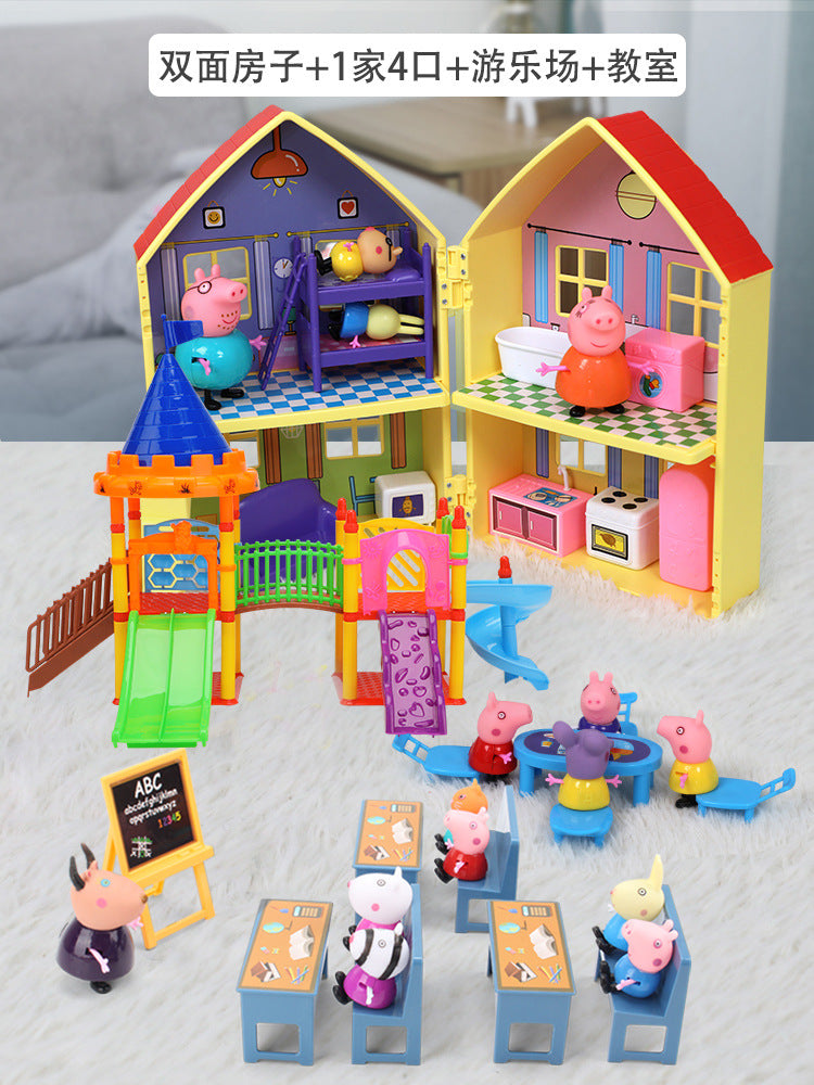 Peppa Pig Toy Play House Double-Sided House Educational Doll for Girls Boys Children's Day Gift - Double-sided house +…