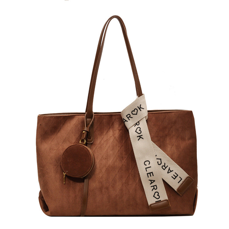 Cross-Border Hot-Selling Women's Large-Capacity 2026 New Matte Retro Suede Shoulder Bag Trendy Fashion Tote Bag - Coffee…