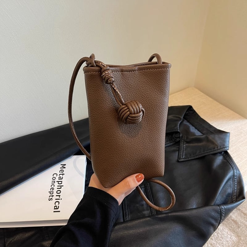 Versatile Literary and Artistic Small Fresh Small Ball Pendant Super Popular Crossbody Mobile Phone Bag Soft Leather Cute…