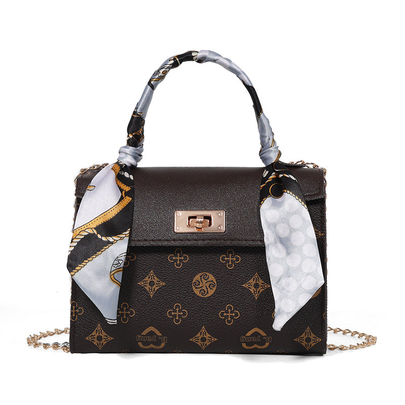 Foreign trade 2024 new ladieshandbag fresh sweet messenger bag autumn printed silk scarf Kelly bag - image 5