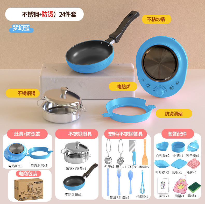 Wholesale Manufacturer Cross-Border Mini Kitchen Full Set of Cooking Girls Kitchen Utensil Set Children's Real Cooking Play…