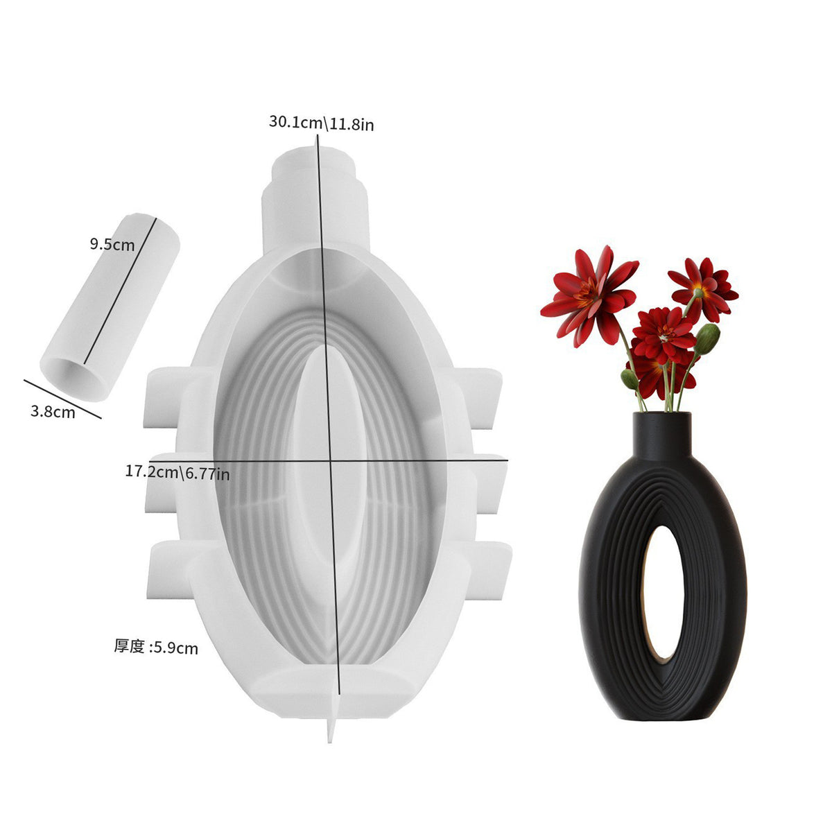 Nordic Ins Circle Hollow Large Vase Silicone Mold Gel Drop Diy Oval Striped Vase Plaster Home Decoration - Oval striped…