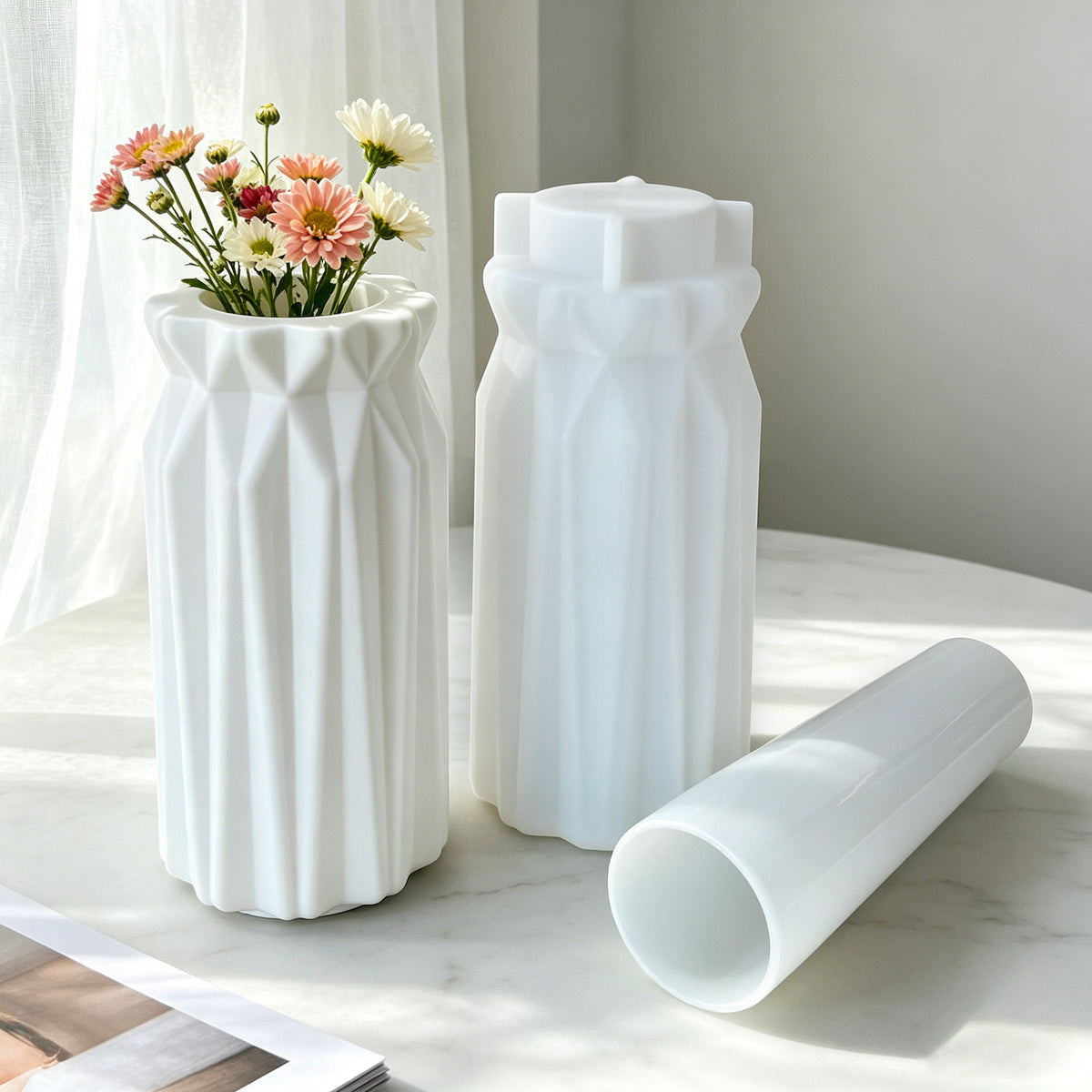 Striped vase silicone mold ins-style living room vase decoration crystal resin vase plaster mold new model - image 2