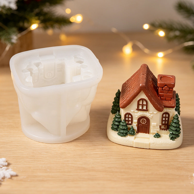 Christmas Cottage Scented Candle Resin Mold Holiday Home Living Room Study Tabletop Ornament Atmosphere Decoration