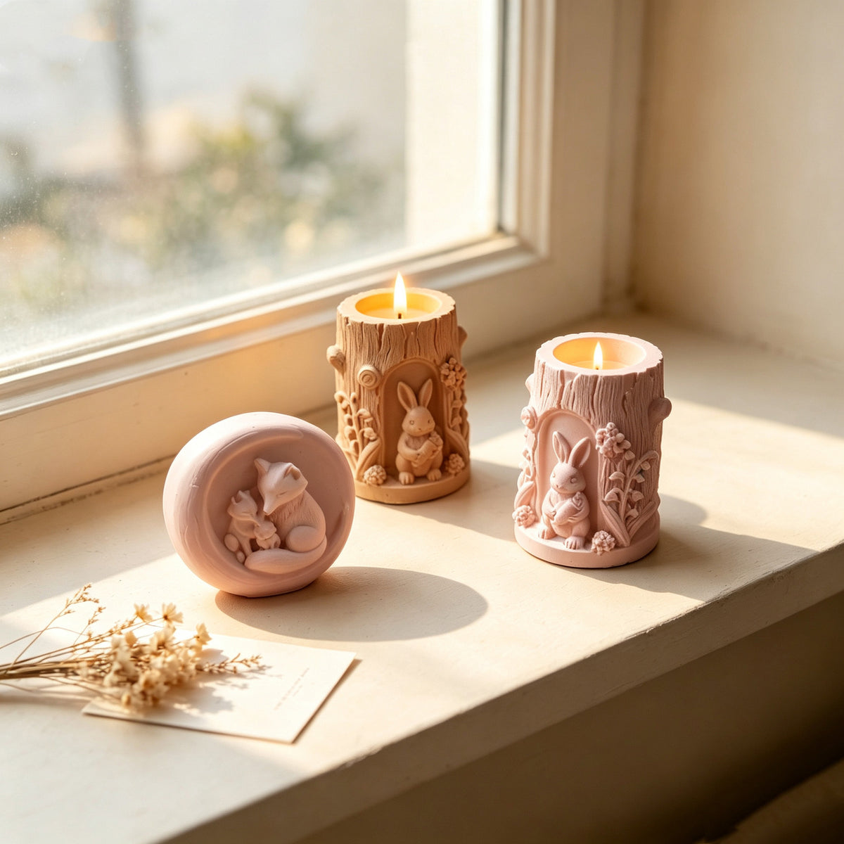 Cross-border new embossed fox candle silicone mold, Easter DIY embossed rabbit wooden stake, plaster candle cup - image 2