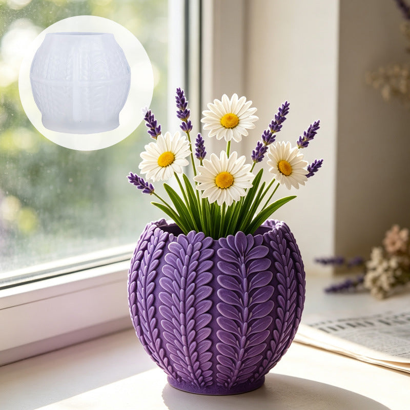 Wheat Ear Relief Sphere Vase Silicone Mold DIY Plaster Flower Pot Aromatherapy Candle Storage Tube Mold