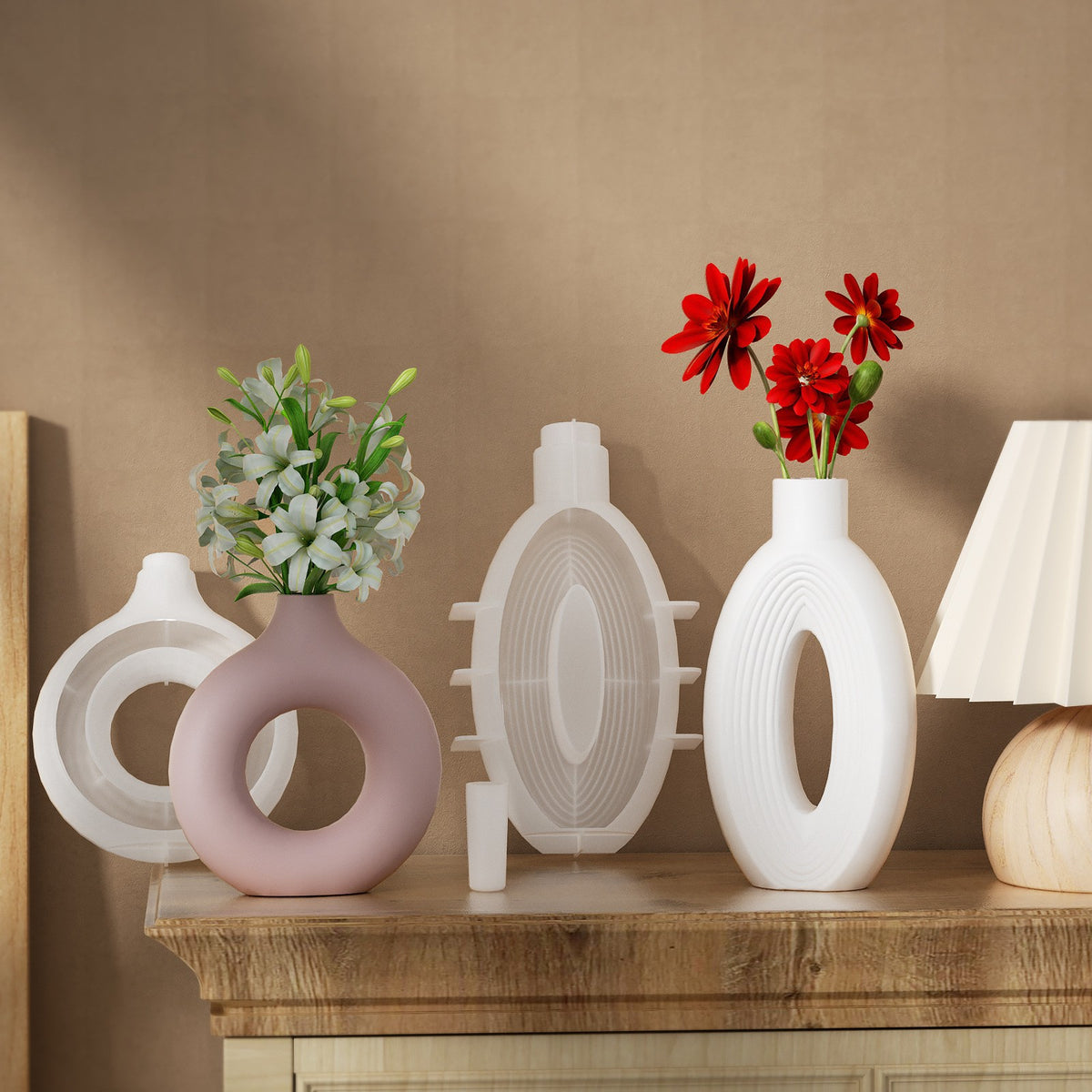 Nordic Ins Circle Hollow Large Vase Silicone Mold Gel Drop Diy Oval Striped Vase Plaster Home Decoration - image 4