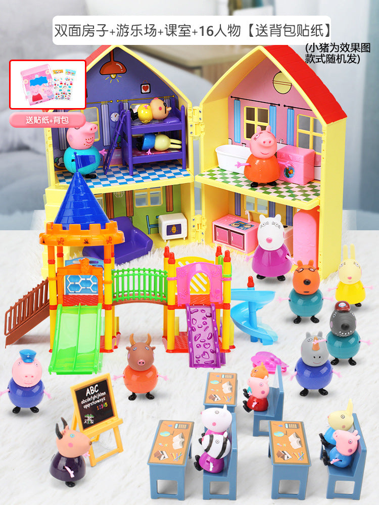 Peppa Pig Toy Play House Double-Sided House Educational Doll for Girls Boys Children's Day Gift - Double-sided house +…