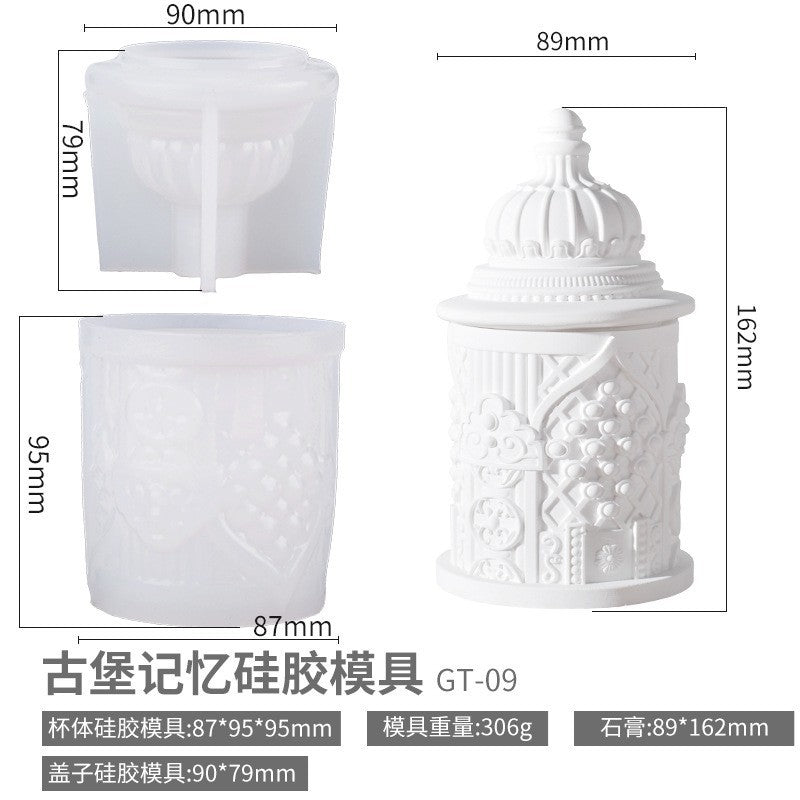Printed Renaissance Series Cement Gypsum Cup Mold DIY Epoxy Resin Storage Cup Flower Pot Ornament Silicone Mold - Castle…