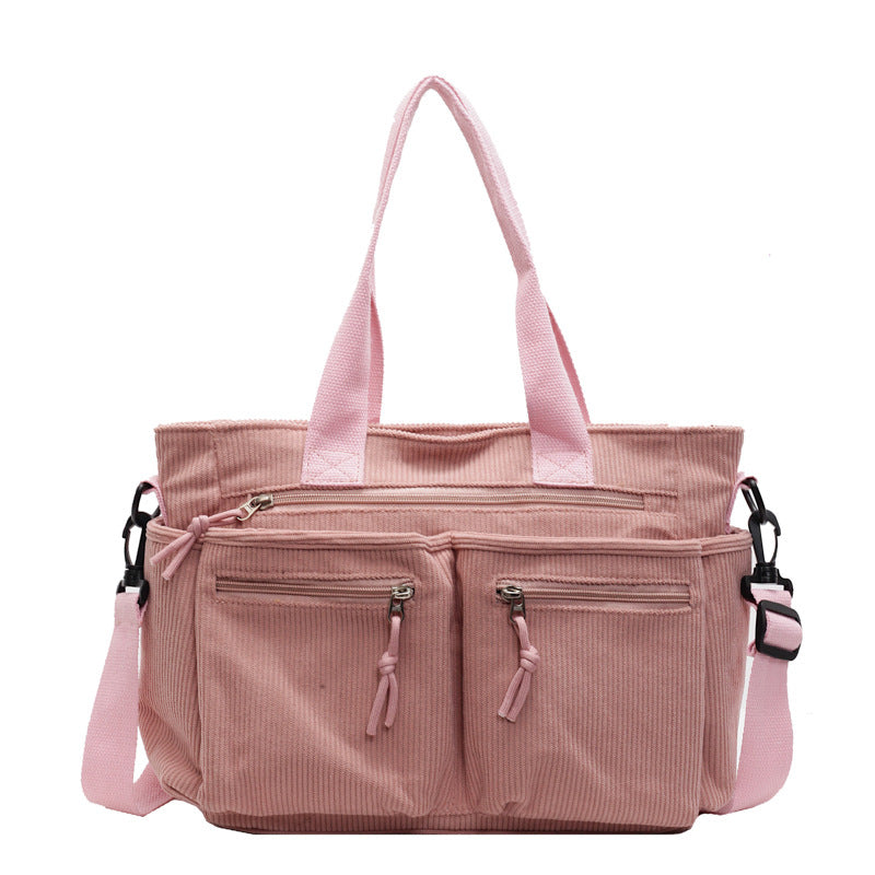 Large-Capacity Corduroy Women's Bag, Korean Style Women's Shoulder Crossbody Bag, Versatile Corduroy Handbag for Girls…