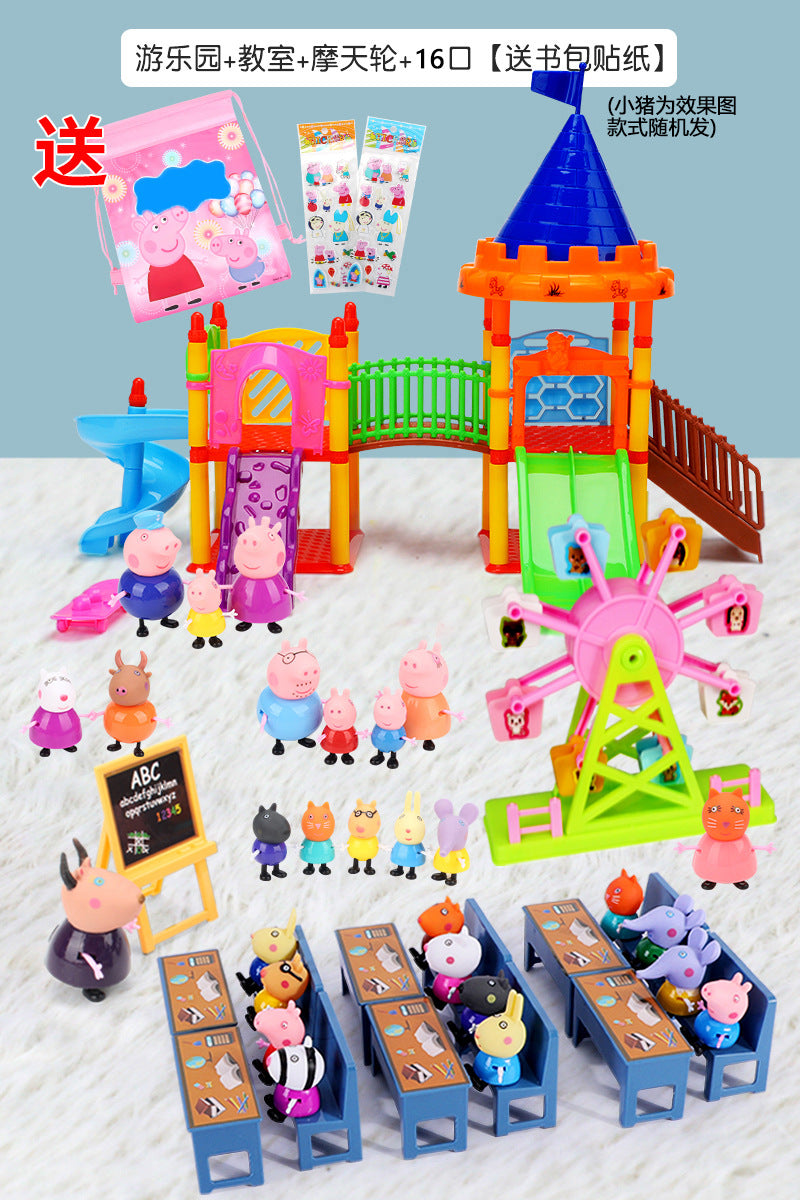 Peppa Pig Toy Play House Double-Sided House Educational Doll for Girls Boys Children's Day Gift - Playground + classroom +…