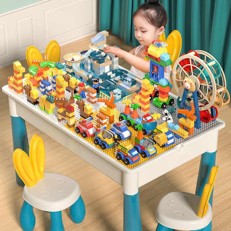 Children's Multifunctional Educational Baby Early Education Large Particle Slide Building Block Table Learning Game Table…