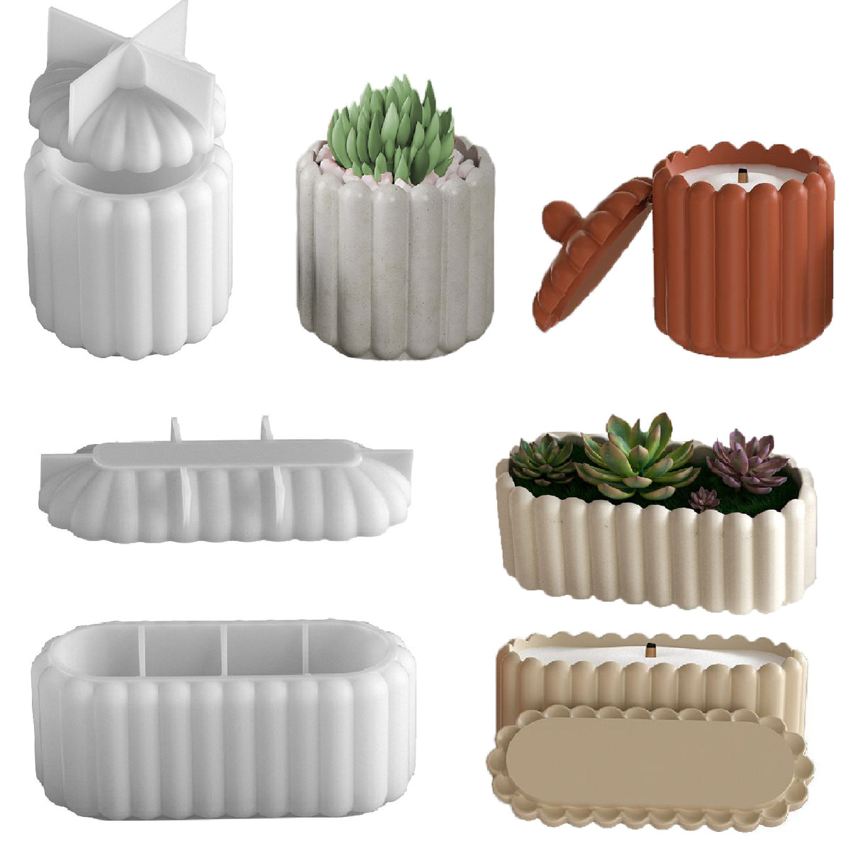 Striped Storage Box Candle Cup Resin Silicone Mold Glue DIY Oval Gypsum Flower Pot Pen Holder Wholesale