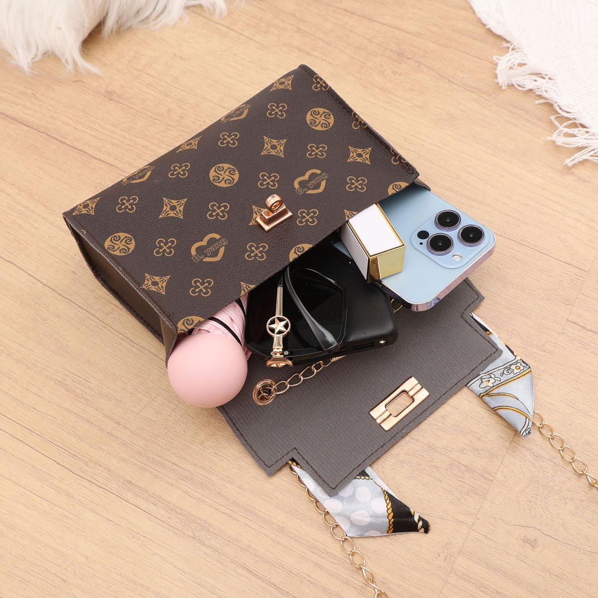 Foreign trade 2024 new ladieshandbag fresh sweet messenger bag autumn printed silk scarf Kelly bag - image 3