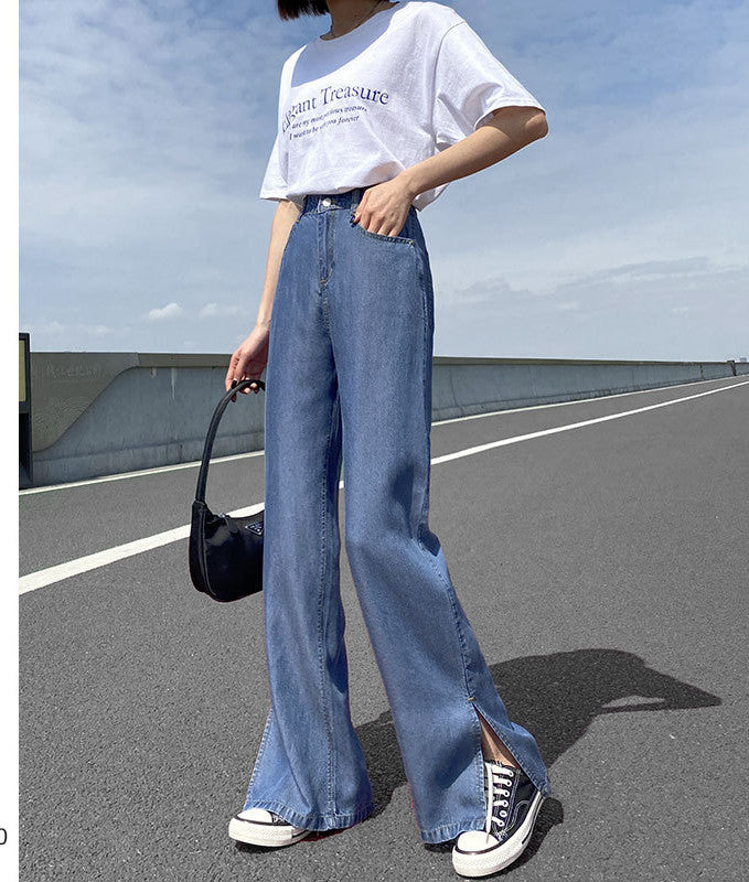 New Loose Straight High Waist Summer Ice Silk Wide-leg Pants