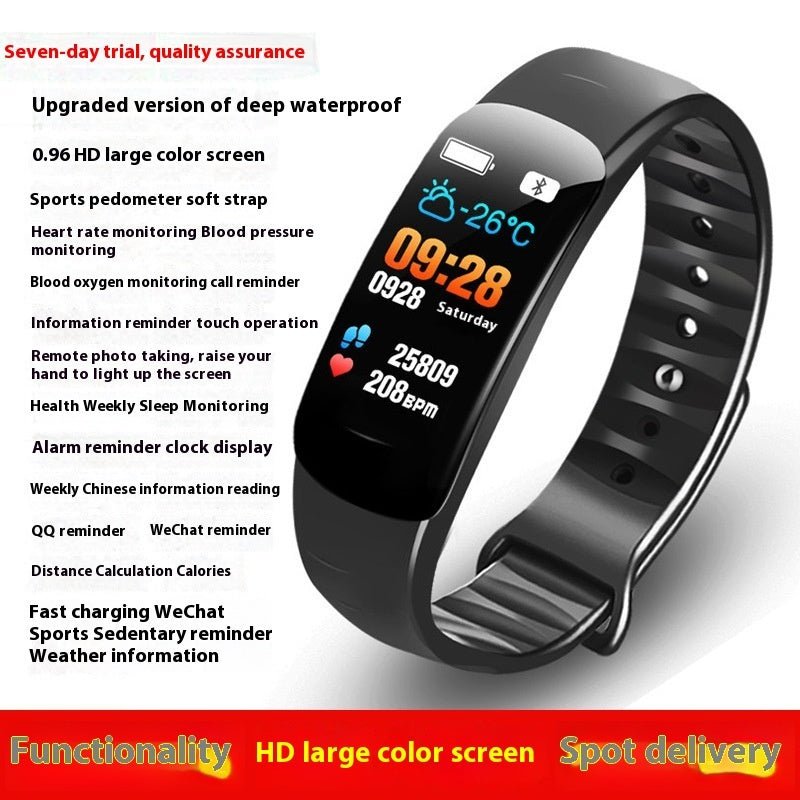C1 Blood Pressure Heart Rate Waterproof Color Screen Bluetooth Pedometer Sports Watch - Mom & Kids