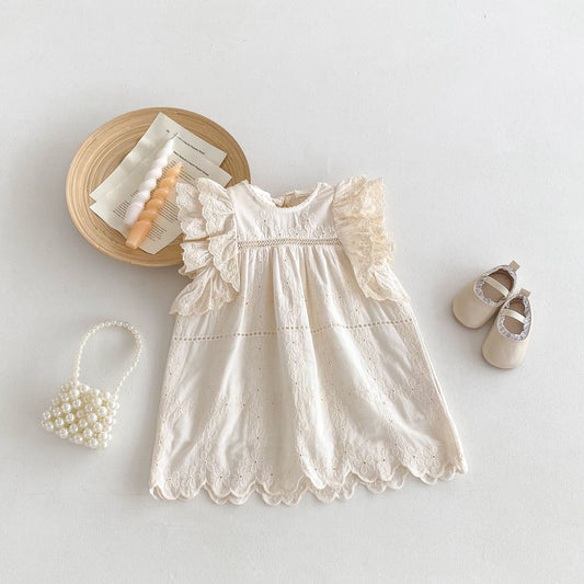 Girls Lace Embroidery Ruffled Dress