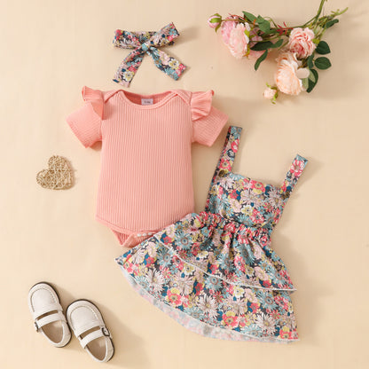 Newborn Short Sleeve Triangle Rompers Suspender Skirt Outfit