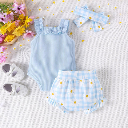 Sunken Stripe Sling Romper Printed Shorts