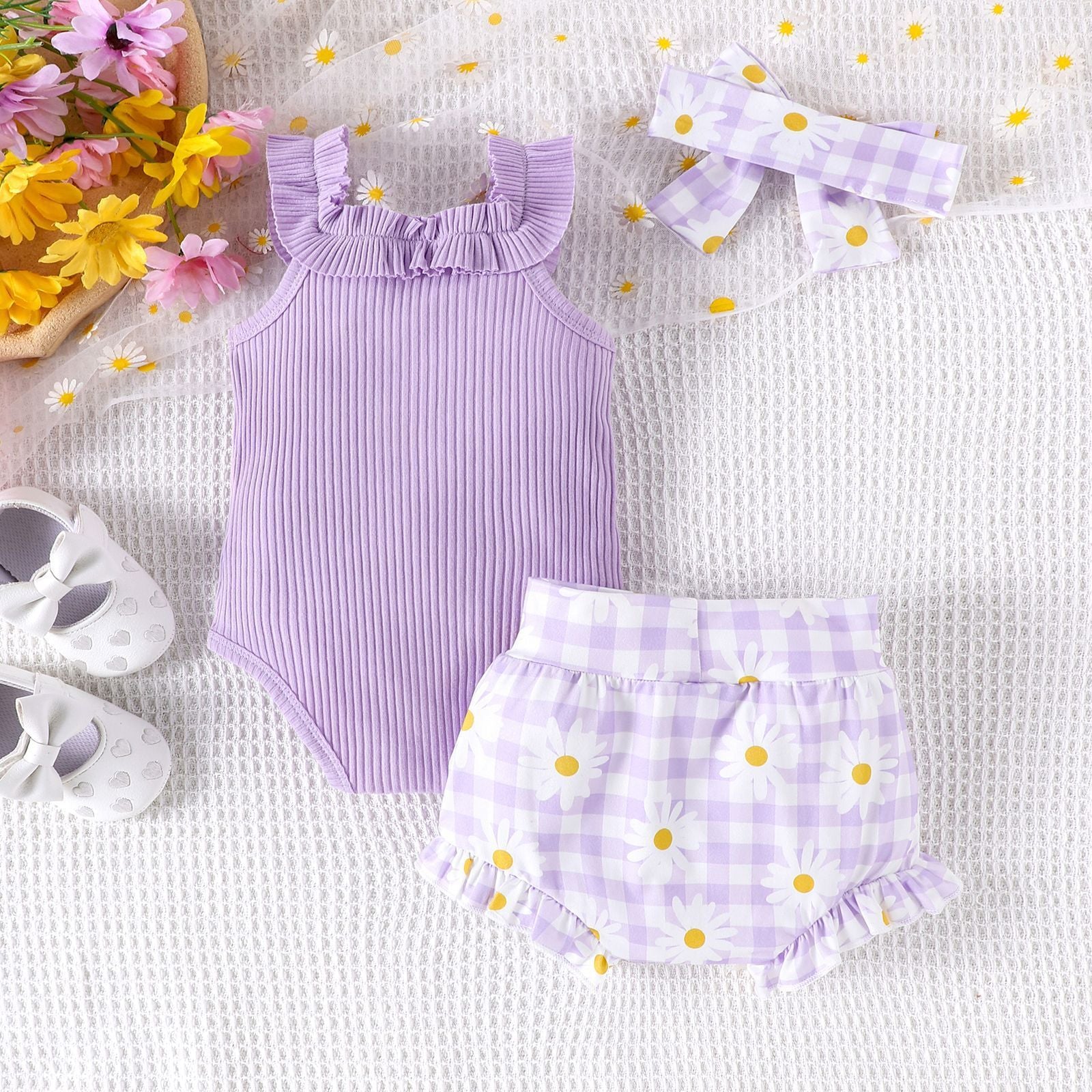 Sunken Stripe Sling Romper Printed Shorts