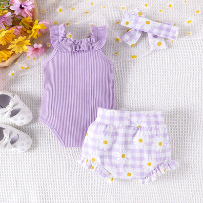 Sunken Stripe Sling Romper Printed Shorts