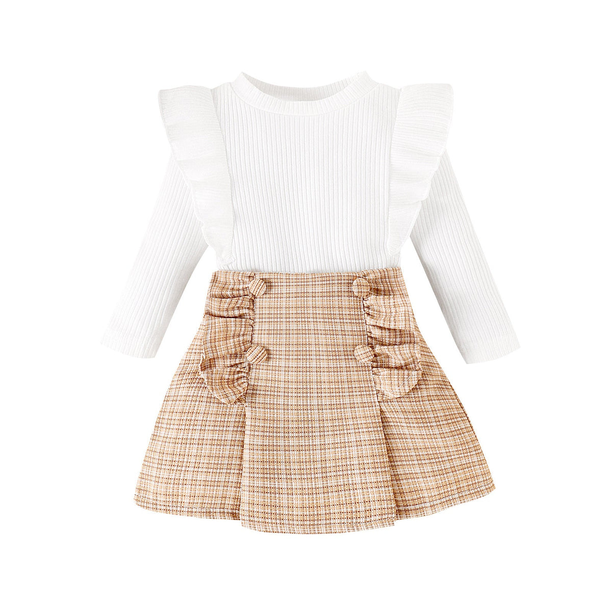 Cross-border Sunken Stripe Long Sleeve Classic Style Plaid Short Skirt Two-piece Set