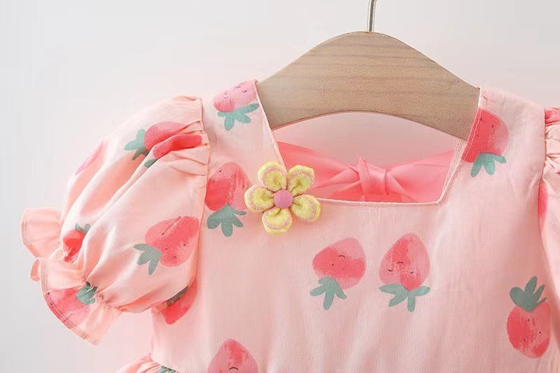 Girls' Fashion Casual Short-sleeved Printed Dress