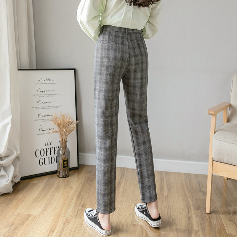 Women's New Spring And Autumn Plaid Casual Pants High Waist