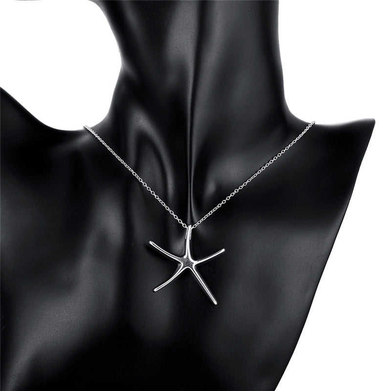 Silver-plated Starfish Necklace And Earrings Set