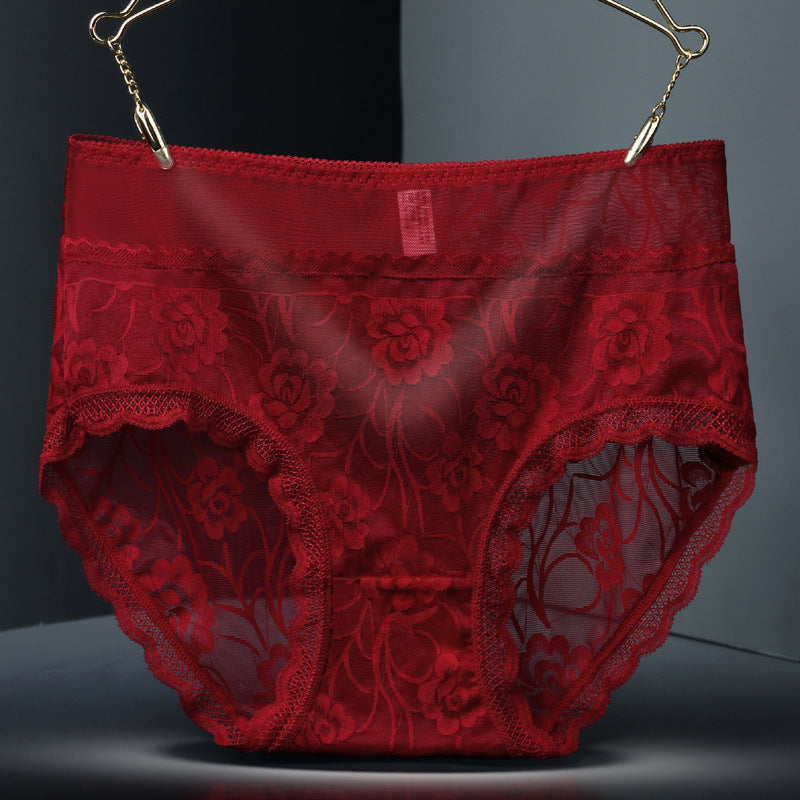 High Waist Hollow-out Lace Sexy Ladies Panties Breathable Traceless Sheath Cotton Stall