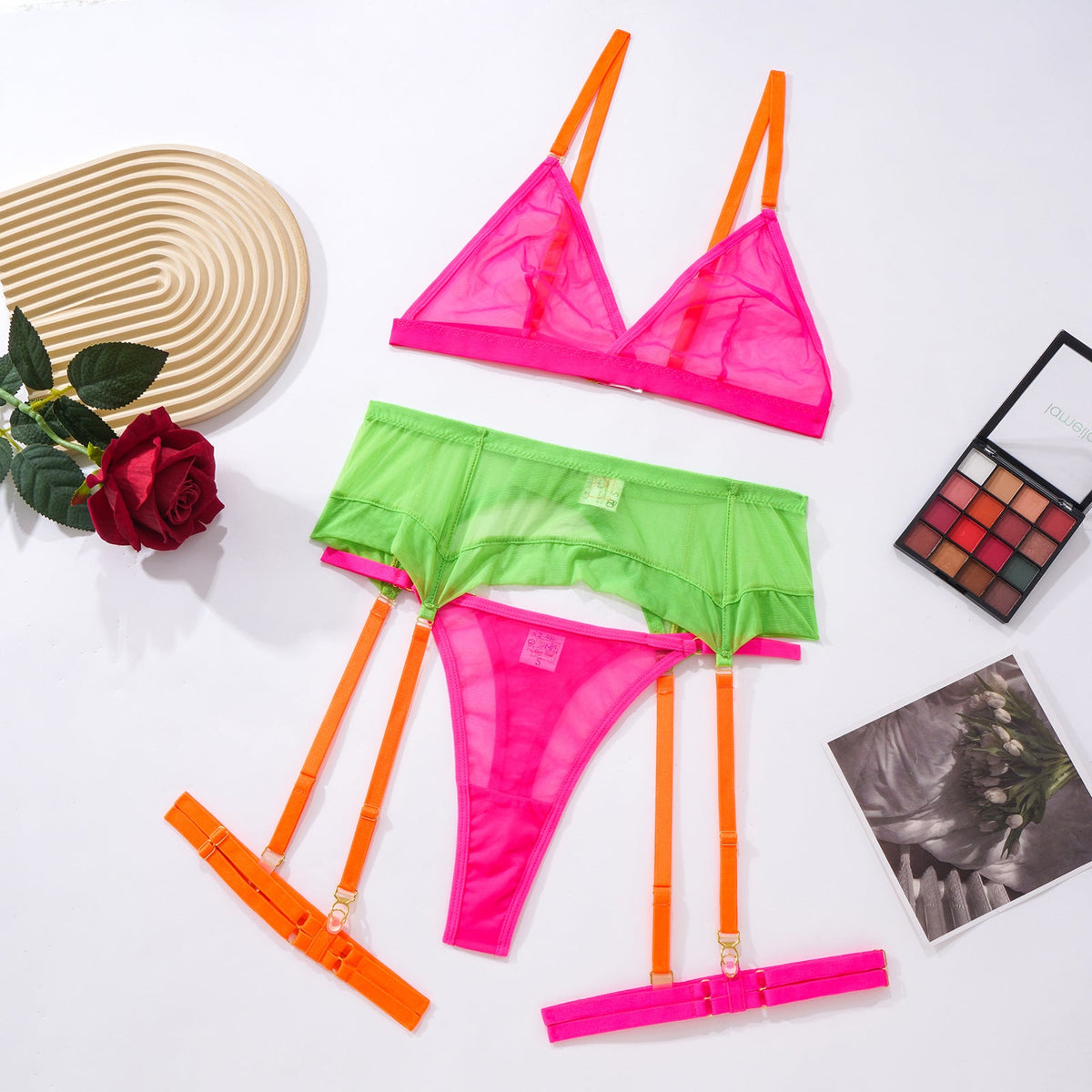 Mesh Contrast Color Triangle Cup Sexy Bodybuilding Underwear