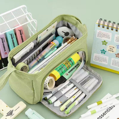 Fashion Double Canvas Multifunctional Pencil Case