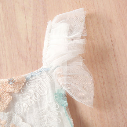 Baby Girl Romper Lace Sleeve Embroidered  Back Tulle Jumpsuit