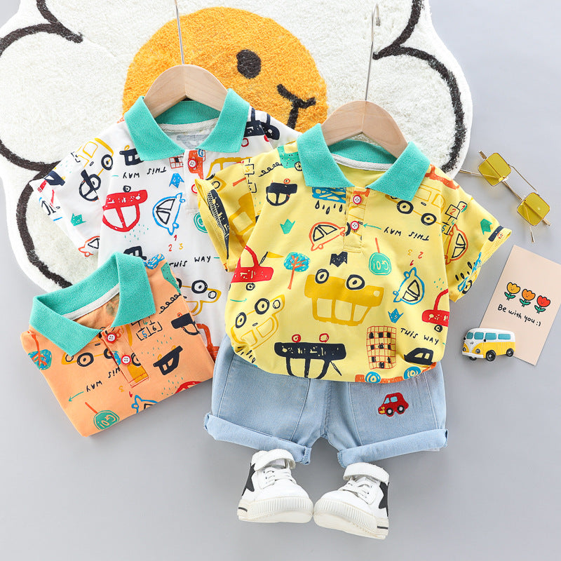 Boys And Girls Car Pattern Two-piece Summer Casual Clothes Baby