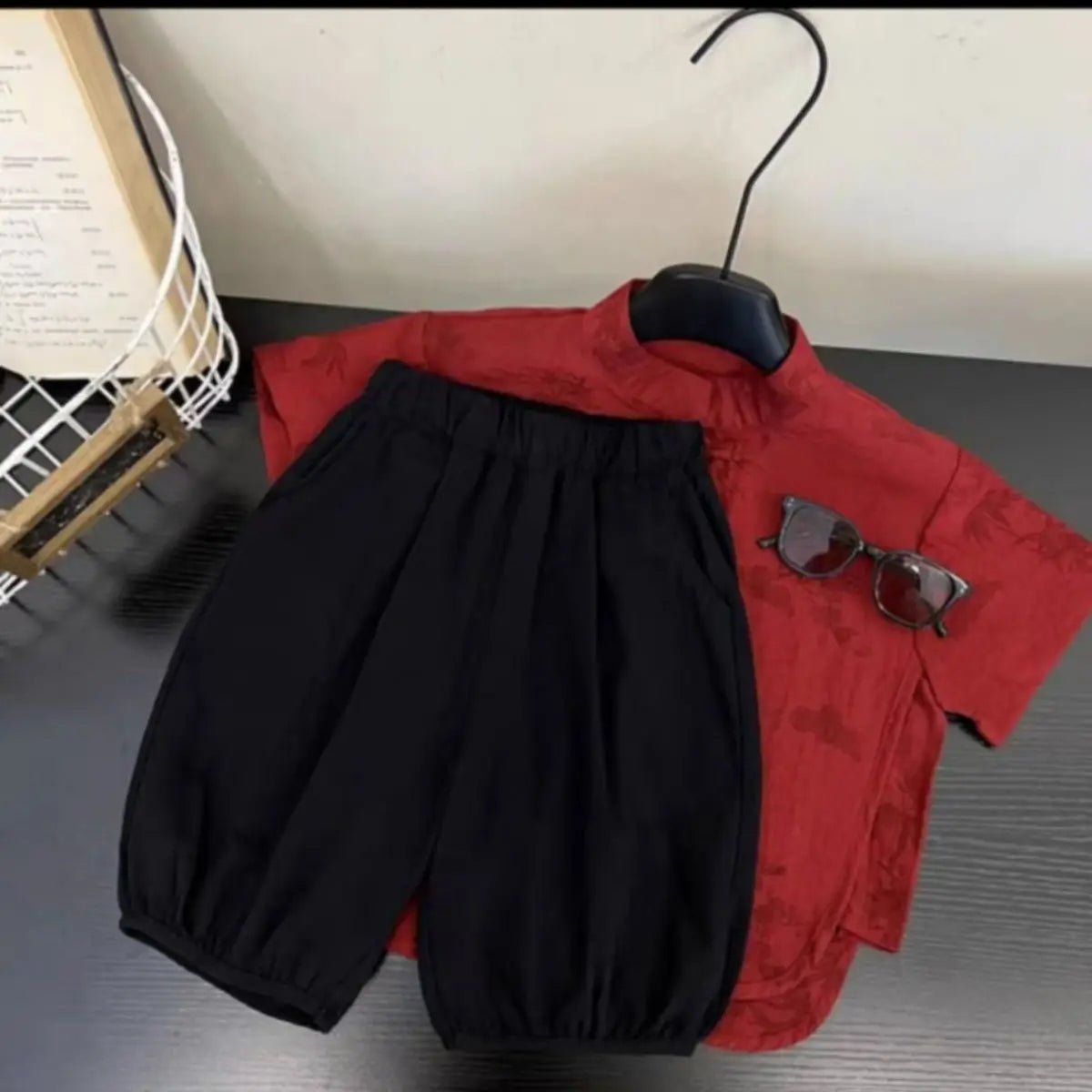 Chidren Clothing Set Casual Boys Summer Chinese Style Short Sleeve Shirt Shorts 2 PCs Set Kids Chinese Traditional Clothing - Mom & Kids