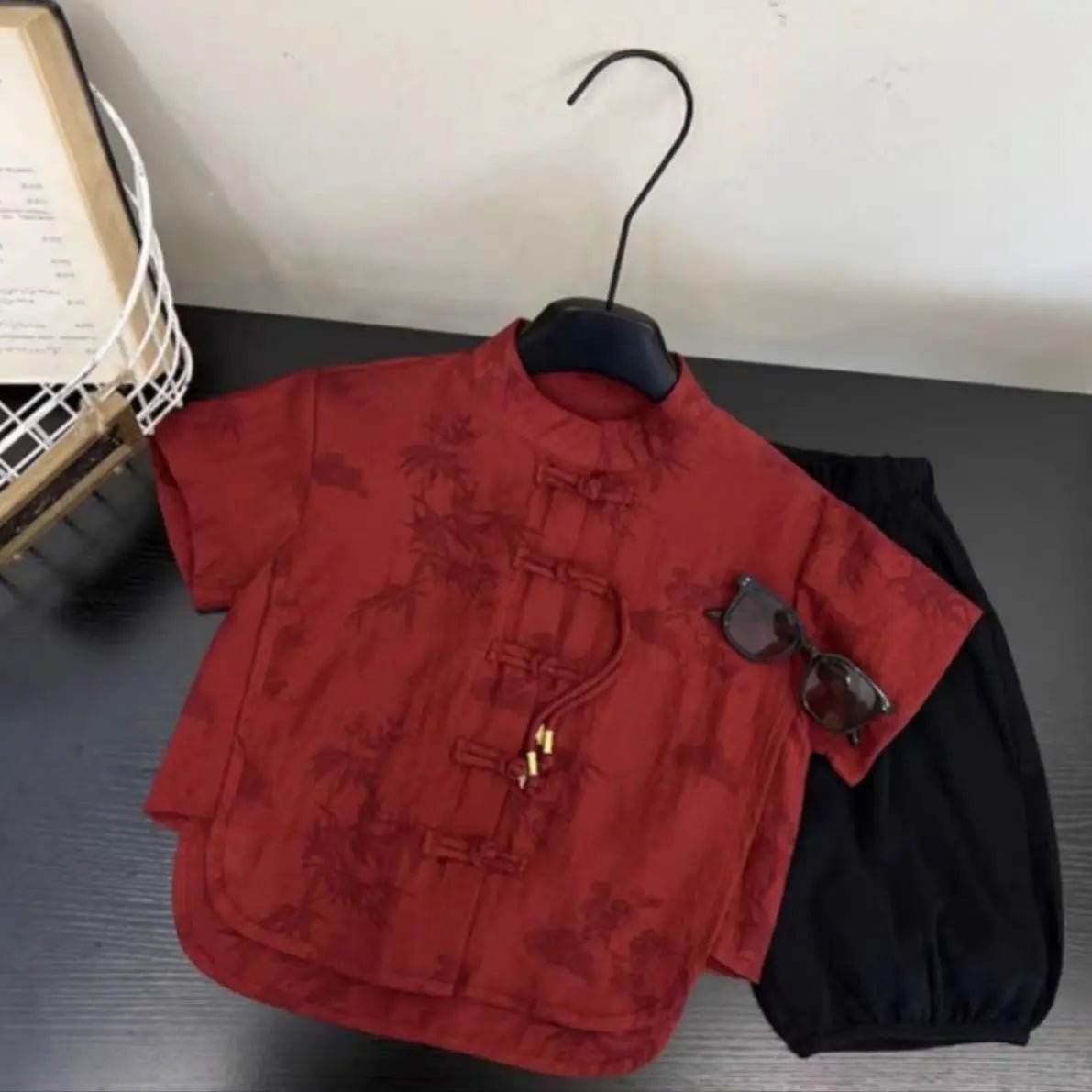 Chidren Clothing Set Casual Boys Summer Chinese Style Short Sleeve Shirt Shorts 2 PCs Set Kids Chinese Traditional Clothing - Mom & Kids