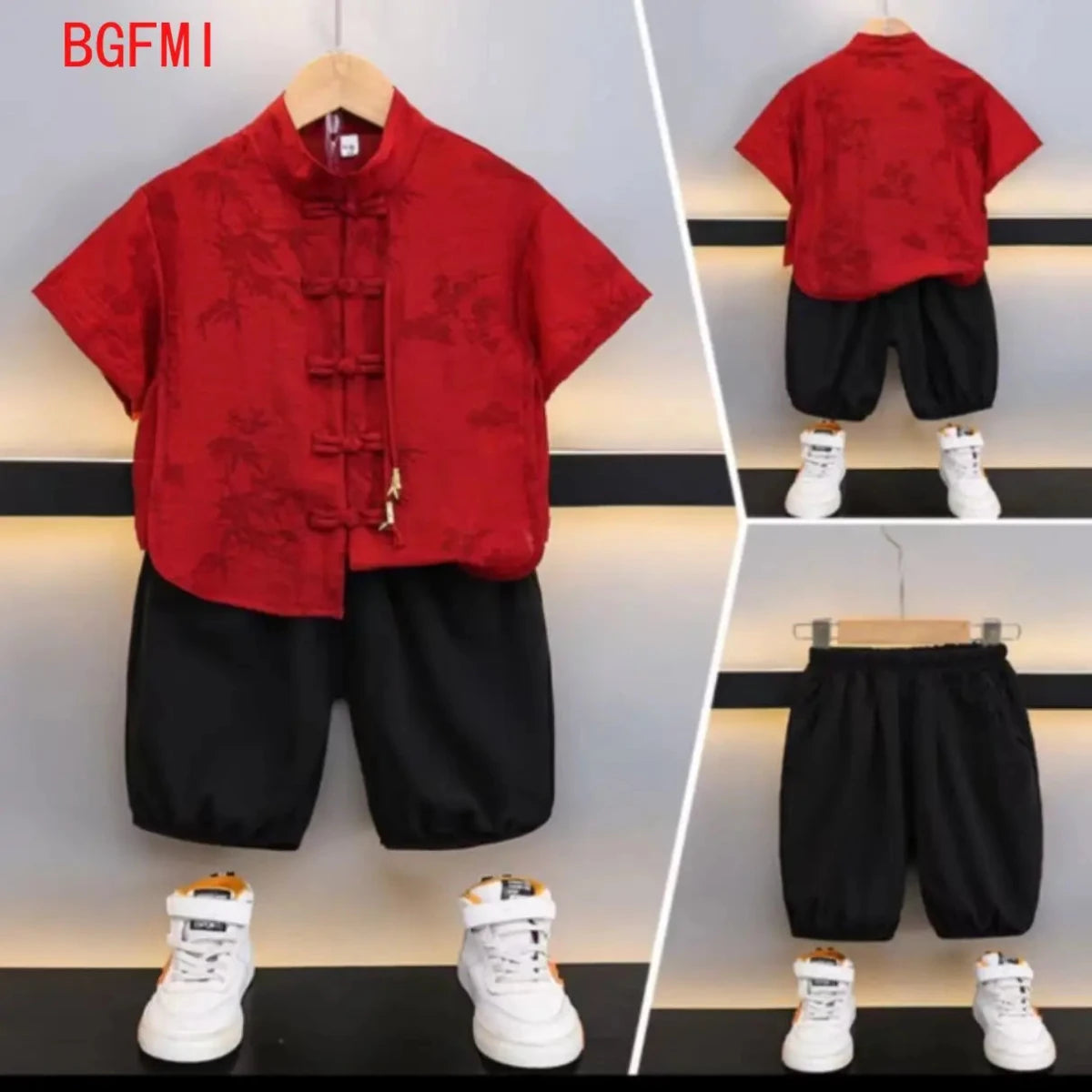 Chidren Clothing Set Casual Boys Summer Chinese Style Short Sleeve Shirt Shorts 2 PCs Set Kids Chinese Traditional Clothing - Mom & Kids