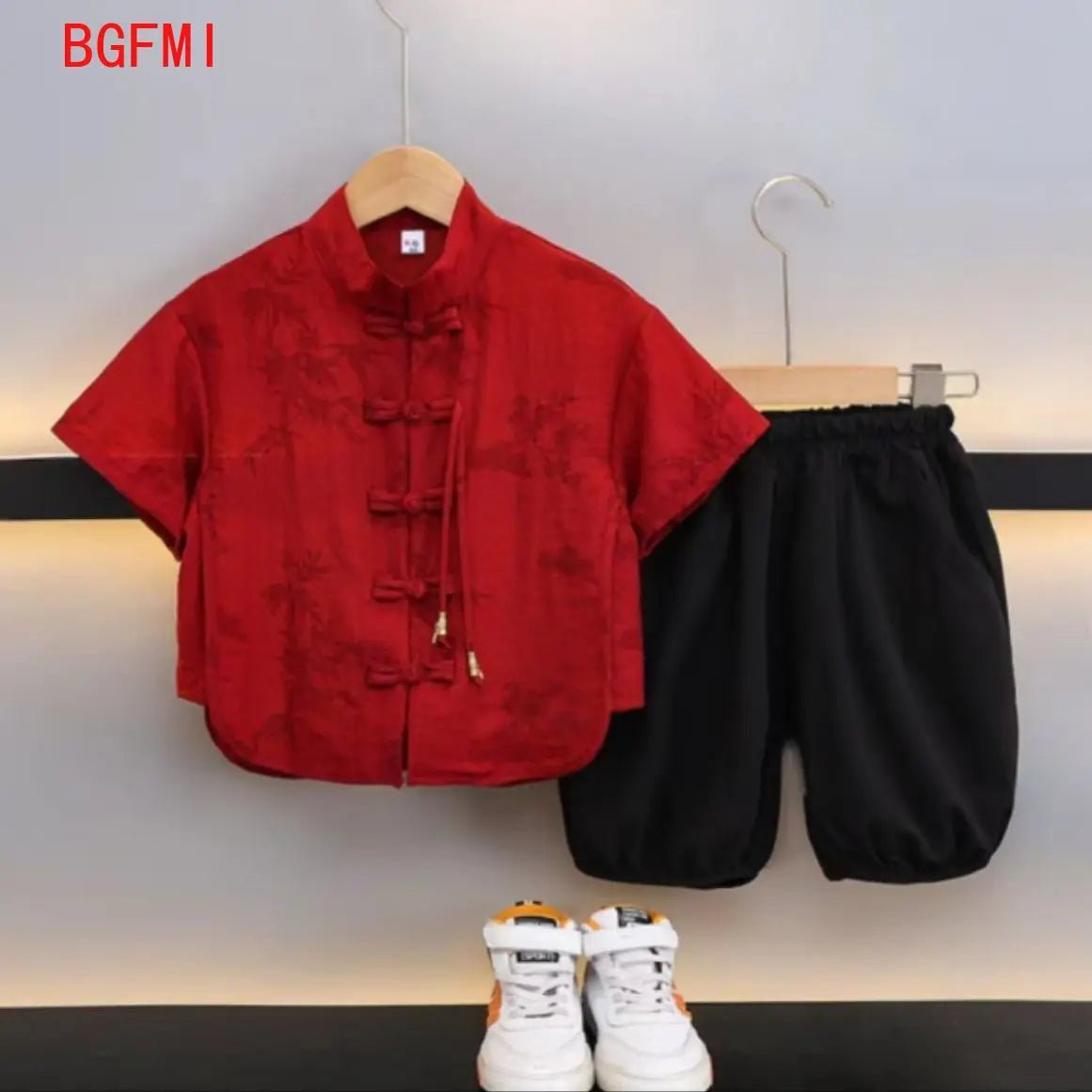 Chidren Clothing Set Casual Boys Summer Chinese Style Short Sleeve Shirt Shorts 2 PCs Set Kids Chinese Traditional Clothing - Mom & Kids