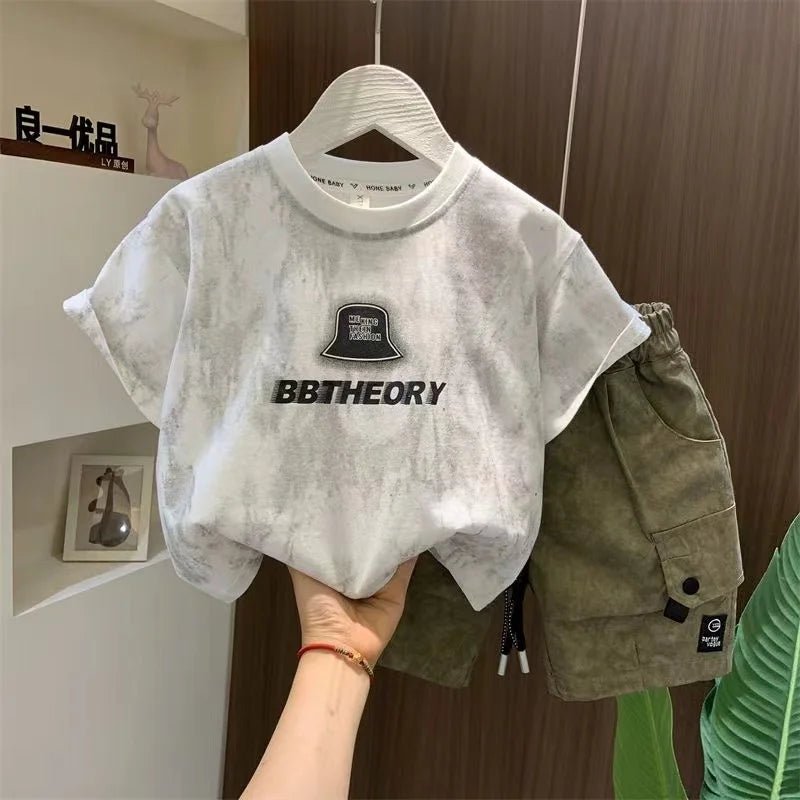 Children Boutique Summer Outfits 2025 New Boys Sleeveless Hat Letter T-Shirt And Pocket Shorts 2pcs Fashion Set Kid Sport Suit - Mom & Kids