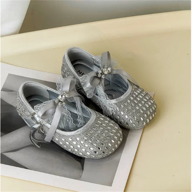 Children Shoes For Girls Leather Bow Rhinestone Princess Shoes Soft Sole Outdoor Fashion Kids Sneakers EU 26-33 - Mom & Kids