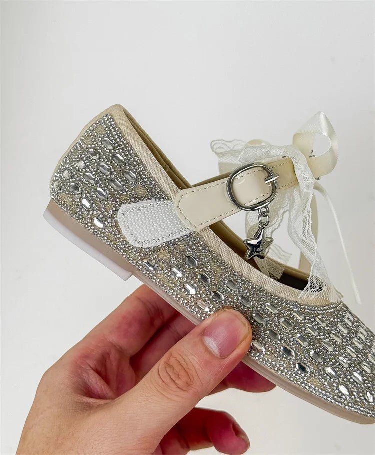 Children Shoes For Girls Leather Bow Rhinestone Princess Shoes Soft Sole Outdoor Fashion Kids Sneakers EU 26-33 - Mom & Kids
