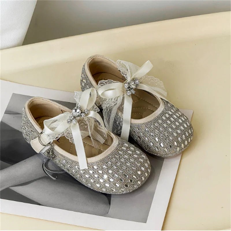 Children Shoes For Girls Leather Bow Rhinestone Princess Shoes Soft Sole Outdoor Fashion Kids Sneakers EU 26-33 - Mom & Kids